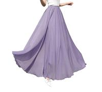BiilyLi Jupe Longue Mousseline Femme Élégante Taille élastique Plissée Maxi Jupe Festive Mariage Cocktail Jupe (XL, Violet fumé)