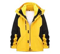 BIISDOST Combinaison coupe-vent pour homme Printemps et Automne Hiver Couleur assortie Sports de plein air Veste trois en un deux pièces Veste en cuir synthétique pour homme, jaune, XL