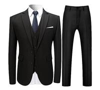 BIISDOST Costume 2 pièces pour homme - Coupe droite - Noir - Costume de fête - Costume de Noël - Tendance - Coupe normale - Costume festif - Couleur unie - Costume de mariage - En lin - Coupe droite -