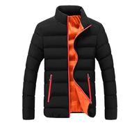 BIISDOST Doudoune légère anorak pour homme - Mode hiver - Fermeture éclair - Chaud - Pliable - Manteau léger - Doudoune avec col montant - Veste matelassée chaude - Couleur unie, Orange, 3XL