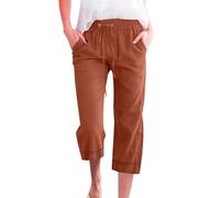 BIISDOST Pantalon décontracté pour femme avec cordon de serrage - Couleur unie - Grande taille - Trois quarts - Décontracté - Short pour femme - Grande taille, Orange, XXL