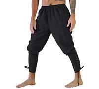BIISDOST pantalon médiéval pour homme - Lin gothique steampunk - Victorien - Halloween - Carnaval - Cosplay - Coton - Rétro - Cheville - Loisirs - Lace-Up, Noir