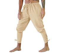 BIISDOST Pantalon médiéval pour homme - Pantalon long en lin gothique steampunk - Pantalon victorien - Halloween - Carnaval - Cosplay - Coton - Rétro - Cheville - Pantalon de loisirs - Lace-Up, beige,