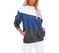BIISDOST Pull Femme Sweatshirt Bloc de Couleurs Streetwear Sweatshirts Sans Capuche T-shirt à Manches Longues Pull Femme Sweatshirt Bloc de Couleur Manches Longues Col Rond Pull Automne Hiver Femmes