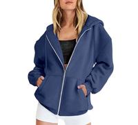 BIISDOST Sweat à Capuche Oversize Pour Femme - Fermeture Éclair - Y2k - Veste de Survêtement - Pull - Haut - Cardigan - Couleur Unie, Marine, XL