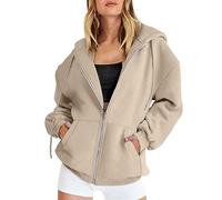 BIISDOST Sweat à capuche pour femme - Oversize - Fermeture éclair - Sweat à capuche Y2k - Veste à capuche - Veste de survêtement - Pull - Haut - Cardigan - Pull à capuche - Couleur unie, beige, S