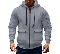 BIISDOST Sweat à capuche pour homme avec fermeture éclair intégrale en polaire avec cordon de serrage - Couleur unie - Pull de ski léger et décontracté - Sweat à capuche chaud, Cendré clair, L