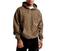 BIISDOST T-shirts à manches longues pour homme - Imprimé léopard - Sweat à capuche - Style tendance - Pull d'hiver en polaire chaud et respirant - Coupe droite, café, XL