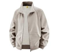 BIISDOST Veste polaire Teddy pour homme - En cuir synthétique - Veste de mi-saison - Classique - Veste de travail - Veste bomber - Pour l'extérieur - Coupe ajustée - Taille M à 5XL, beige, L