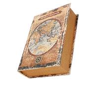 Biitfuu Boîte à livres décorative rectangulaire en bois, motif carte du monde, style rétro, empilable, 4,85 l, taille moyenne, pour la décoration et le rangement de la maison