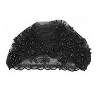 Biitfuu Bonnet en Dentelle Bonnet Musulman Turban en Dentelle avec Fleur de Perle pour Femme Fille Culte Diverses Activités(Noir)