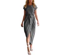 biJerou Robe de Noël pour femme - En coton - Manches courtes - Élégante - Vert - Robe de cocktail - Robe de soirée longue - Noir - Grandes tailles - Vert - 38 - Robe tricotée rouge en coton, gris, XXL