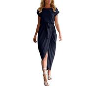 biJerou Robe de Noël pour femme - En coton - Manches courtes - Élégante - Vert - Robe de cocktail - Robe de soirée longue - Noir - Grandes tailles - Vert - 38 - Robe tricotée rouge en coton, bleu