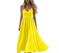 biJerou Robe de Noël pour femme - Robe de cocktail élégante pour mariage - Robe de soirée noire - Robe portefeuille élégante - Robe midi d'hiver sexy en velours - Robe de Noël, jaune, S
