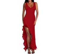 biJerou Robe midi pour femme - Sans manches - Robe de soirée longue noire - Élégante robe de soirée courte avec manches - Robe de soirée en tricot rouge - Robe de Noël - Robe portefeuille élégante en