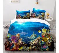 BIJOOT 140X200 Cm Housse De Couette 1 Personne Ocean Mer Parure De Lit 140X200 Enfant Impression 3D Parure De Lit Une Place Microfibre Douce avec 2 Taies d'oreiller 65X65Cm