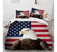 BIJOOT 220X240 Cm Housse De Couette Fille Drapeau Américain Aigle Housse De Couette 220X240 Ado Garcon Impression 3D Parure De Lit 2 Personnes Microfibre Douce avec 2 Taies d'oreiller 65X65Cm
