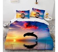 BIJOOT Housse Couette Microfibre Douce Dauphin Parure De Lit 240X260 Adulte Impression 3D Parure De Lit 3D avec 2 Taies d'oreiller 65X65Cm 240X260 Cm