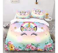 BIJOOT Housses De Couettes Microfibre Douce Licorne House De Couette 140/200 Impression 3D Parure De Lit avec 2 Taies d'oreiller 65X65Cm 140 X 200 Cm