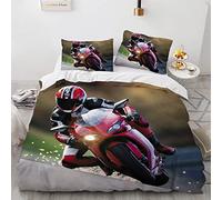 BIJOOT Impression 3D Parure Lit 140 X 200 Cm House De Couette 140 200 Microfibre Douce Moto Cross Parure Housse De Couette avec 2 Taies d'oreiller 65X65Cm