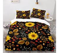 BIJOOT Parure De Lit 200X200 Enfant Fille 200 X 200 Cm Microfibre Douce Housses De Couettes Enfants Tournesol Fleurs Fleurie Impression 3D Parure Lit Enfant avec 2 Taies d'oreiller 65X65Cm