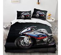 BIJOOT Parure De Lit 220 X 240 220 X 240 Cm Microfibre Douce Housse Couette Ado Garçon Moto Cross Impression 3D Parure De Lit 3D avec 2 Taies d'oreiller 65X65Cm