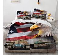 BIJOOT Parure Lit 1 Personne 155 X 220 Cm avec 2 Taies d'oreiller 65X65Cm Drapeau Américain Aigle Housse De Couette 155 X 220 Microfibre Douce Housses De Couettes Enfants Impression 3D