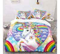 BIJOOT Parure Lit 1 Personne 155 X 220 Cm avec 2 Taies d'oreiller 65X65Cm Licorne Parure De Lit 155X220 Enfant Fille Microfibre Douce House De Couette Impression 3D