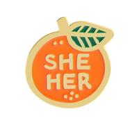 Bijou amusant - Broche pronom « They She/Her » présentant des oranges et des fruits créatifs pour les occasions sociales, taille unique, Comme décrit