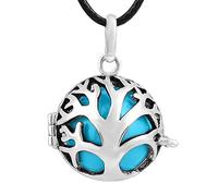 Bijou Bola de Grossesse Arbre de Vie - Pendentif Plaqué argent avec Carillon- Cordon Cuir 140 cm -Cadeau Future Maman (Blancet Argent)