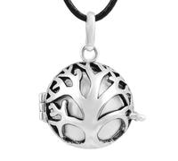 Bijou Bola de Grossesse Arbre de Vie - Pendentif Plaqué argent avec Carillon- Cordon Cuir 140 cm -Cadeau Future Maman (Blanche)