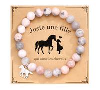 Bijou bracelet cheval Fille Rose avec Carte Message et Boîte Cadeau, Perles Aspect Pierre, Pendentif Cheval, Cadeau Amitié Anniversaire Noël pour Cavalière, Ado, Sœur, Nièce, Amie, Passion Équitation