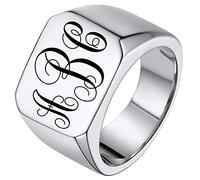Bijou Cadeau Noël Bague Homme Chevalière Argent Sterling Anneau Personnalisé Prénom Gravure Lettre Initiale Initiale Monogramme Acier Inxydable Argenté 72-Fêtes Pères Grâce Anniversaire Valentin