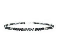 Bijou Collier chic Homme perles Ø 6mm pierre gemme Agate Noir Hématite - anneaux hexagone Acier inoxydable Fait main Made in France (50)