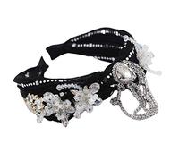 Bijou complet pour femme - Large anneau à paillettes pour strass - Chaîne bandana - Motif floral - Nœud torsadé - Coiffe vintage