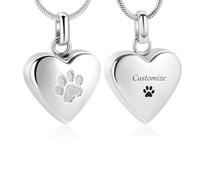 Bijou de crémation pour animal de compagnie - Pendentif avec empreinte de patte - Collier urne funéraire - Bijou pour animal de compagnie/chien/chat - Cendres, Acier inoxydable, Pas de gemme