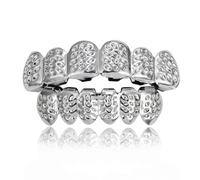 Bijou de Dents Grillz en Forme D, Plaqué Or Style Hip-Hop Ensemble Grillz SupéRieur et InféRieur Accessoires(Silver)
