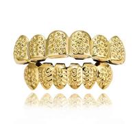 Bijou de Dents Grillz en Forme D, Plaqué Or Style Hip-Hop Ensemble Grillz SupéRieur et InféRieur Accessoires(Gold)