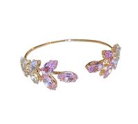 Bijou de poignet minimaliste réglable avec pierres de zircon cubique, bracelet ouvert tendance pour une sophistication quotidienne, feuille de zircon réglable, taille unique, Comme décrit