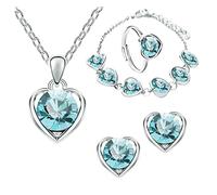 Bijou élégant pour femme - Bleu et cœur - Collier pendentif lettre N (bleu, taille unique)