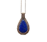 Bijou en laiton plaqué cuivre oxydé, serti de lapis-lazuli naturel, pierre précieuse en forme de poire, couleur bleue, taille lisse, 43 x 28 mm, avec chaîne câble de 45,7 cm (18 pouces) | L_WRPN_0046