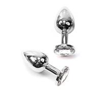 Bijou Érotique Plug Anal en Inox Chirurgical, Plug avec Cristal Couleur au Choix, Grand Moyenne Petite Taille Plug, Livré avec Pochon en Velours (Transparent, Petit)