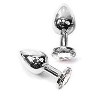 Bijou Érotique Plug Anal en Inox Chirurgical, Plug avec Cristal Couleur au Choix, Grand Moyenne Petite Taille Plug, Livré avec Pochon en Velours (Transparent, Moyen)
