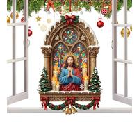 Bijou Jésus de Noël - Pendentif de scène de prière Jésus pour sapin de Noël - Décoration en acrylique 2D pour fête saisonnière en famille