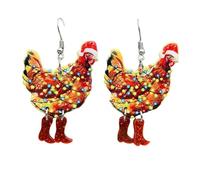 Bijoux Acier Inoxydable Femme d'oreilles de Noël drôles et mignonnes, chapeau de Père Noël, coq, lumières colorées, bottes, animaux, poulet, d'oreilles suspendues en Fermoir Boucle (Red, One Size)