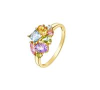 Bijoux Bague Alliance Femme 54 Or Jaune 9 Carats Au375 Poli avec 1,2 Carat de Pierres Précieuses Colorées - Aigue-Marine, Tourmaline, Péridot, Citrine et Améthyste Populaire pour Mesdames Noël