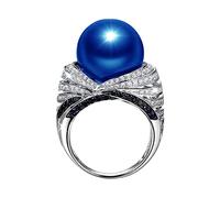 Bijoux Bleu et Style Zircon Européen et Atmosphère Bague Populaire Main Américain Rétro Perles Bagues 2 Ensemble Argent, 8, Métal, Pas de pierre précieuse