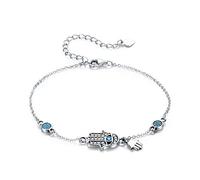 Bijoux Blu Main de Fatima Authentique Argent 925 Main de Fatima Maille Bracelet Maillon pour Femme Fermoir Homard Classique Bracelet Bijoux