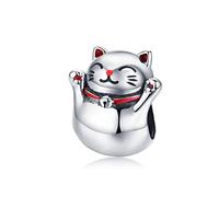 Bijoux Blu Mignon Chat Argent 925 Chat Charme Porte Bonheur Gardien Maneki Neko Perles Métal pour Femme Charms Bracelets Bracelets Bracelets DIY Bijoux