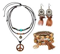 Bijoux Boho Collier de Paix Bijoux Hippies Collier Boho Multicouche Femmes | Bijoux Vintage Western Tribe, Accessoires pour Costumes Hippies des Années 60 et 70, Accessoires de Carnaval pour Femmes